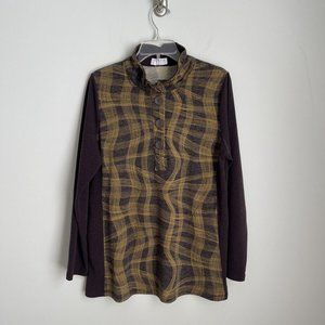 Terra SJ Apparel Brown & Yellow Long Sleeve Sweater Wired Collar